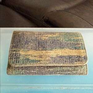 HOBO Cracked Glass Chic Textured Wallet in Teal and Gold